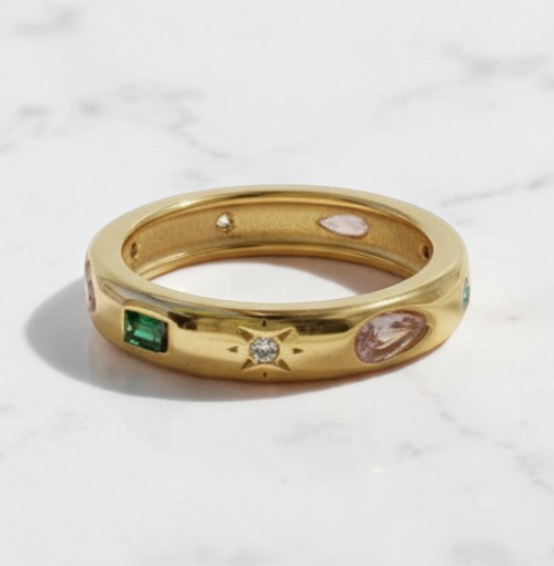 Gold Band Ring With Mixed Gemstones